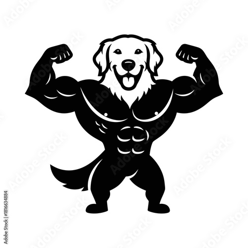 Golden retriever dog flexing athletic muscular body silhouette vector gym fitness mascot design