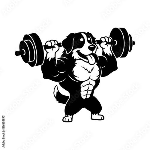 Muscular dog lifting heavy barbell silhouette vector athlete gym fitness strong mascot art