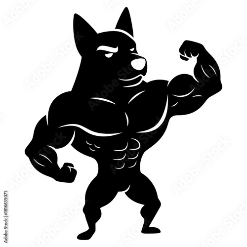 Muscular dog flexing biceps in tough athletic gym mascot silhouette vector illustration
