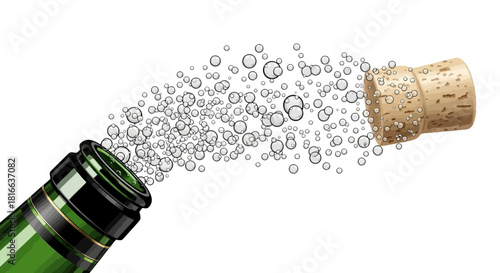 Celebrate success with a pop! Sparkling champagne explosion with cork flying - vector design for your festive event or special occasion invitation