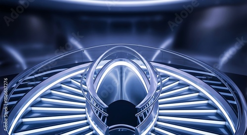 Futuristic Staircase with Neon Lighting in a Modern Architectural Style