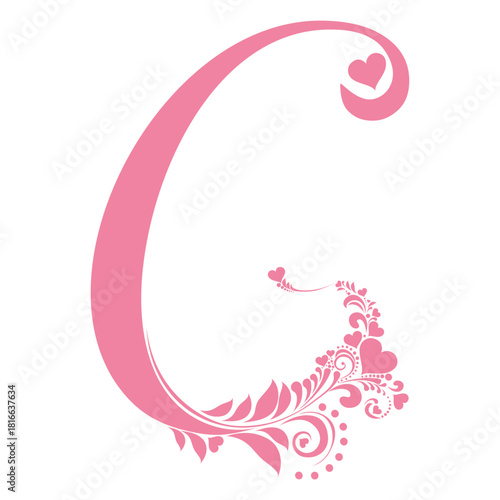 Letter G isolated on white. Romantic letter of beautiful heart. Love Alphabet Set. Vector Illustration