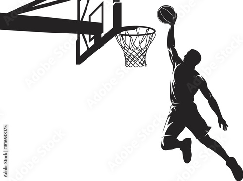 Black silhouette of a basketball player dunking a ball slam dunk