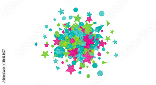 Celebrate with a burst of festive shapes in vibrant colors, perfect for party invitations, holiday greetings, and joyful designs, from a scalable vector original