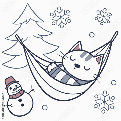 Winter Wonderland colored American Shorthair with a Cheerful touch, placed in a Winter theme and styled with in a hammock