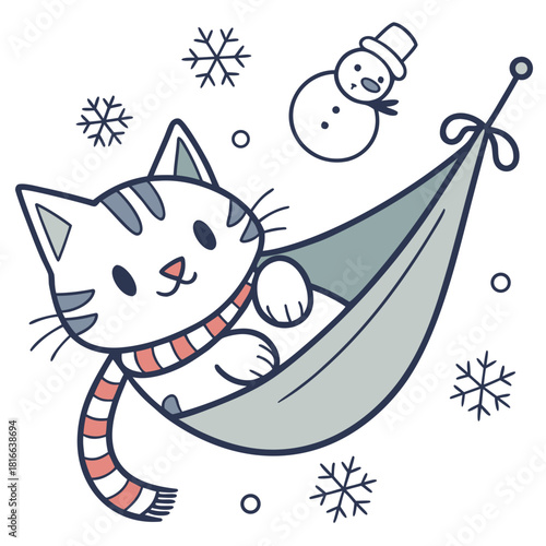 A Happy American Shorthair with in a hammock in a Winter theme – Winter Wonderland palette SVG illustration