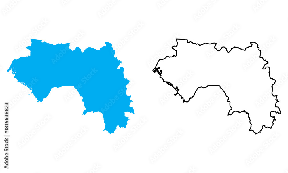 Fototapeta premium Guinea country map. Map in various outline and blue silhouette styles