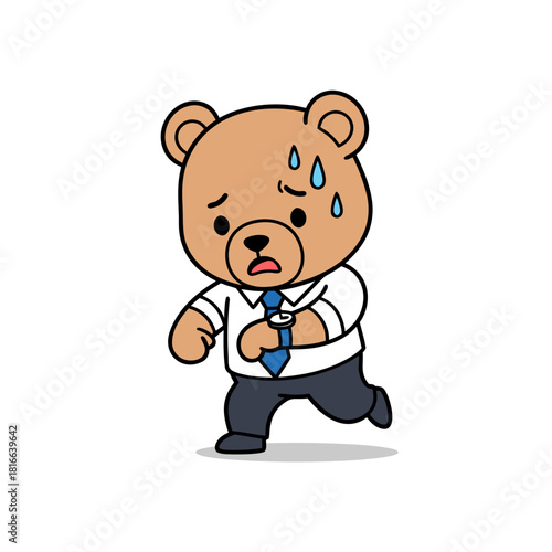 Late business bear checking wristwatch icon
