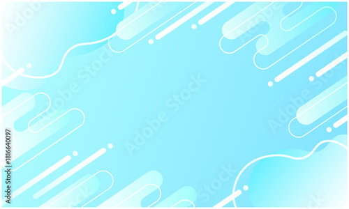 明るいオ水色のグラデーションに流体と幾何シェイプをあしらった, ポップで軽快なメンフィス風フレーム背景