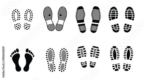 footprint icons set white on a black background