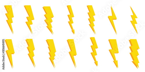  collection of yellow lightning bolt icons in flat style