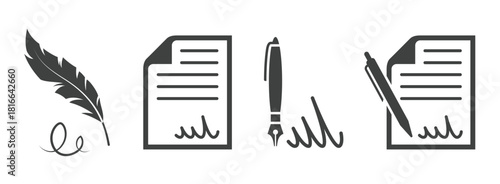 contract icons signature icons black on white background