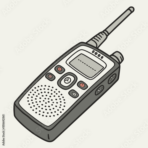Handheld Two- Way Radio with Screen and Buttons Keywords: walkie-talkie, radio, communication