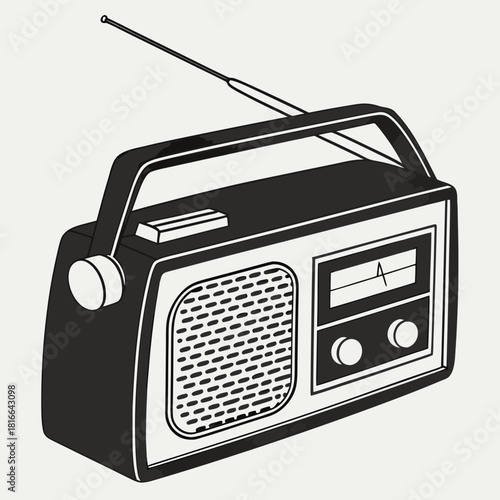 Retro Portable Radio with Extendable Antenna and Speaker Grille vintage transistor