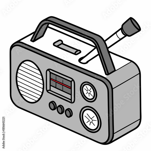 Gray Portable Radio with Two Dials and Extendable Antenna retro vintage