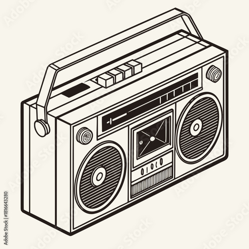 Isometric Boombox with Dual Speakers and Cassette Deck radio retro
