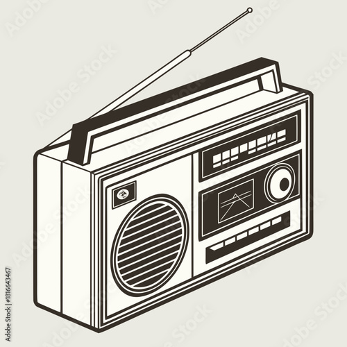 Vintage Boombox with Antenna and Speaker Grille Line Art radio retro