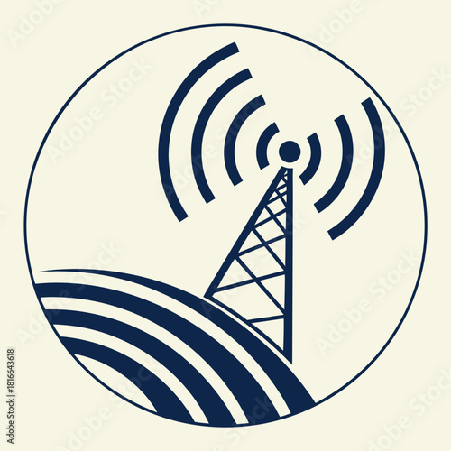 Communication Tower Icon on Rolling Hills radio waves signal