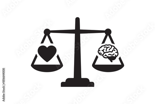 Heart and brain on balance scale concept Weighing logic and emotion on justice scales