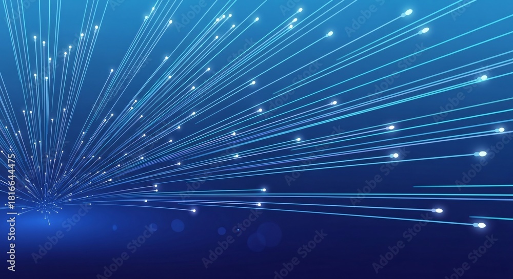 Fototapeta premium Abstract blue light streaks with glowing points on dark background lines