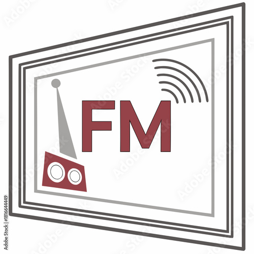 FM Radio Icon with Antenna and Signal Waves symbol technology