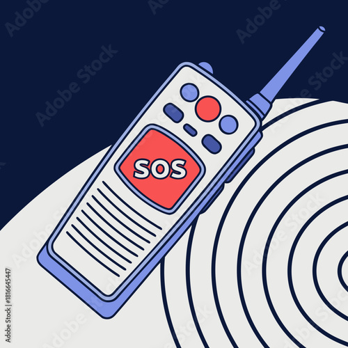 Walkie talkie with SOS signal and radio waves communication emergency