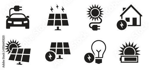 energy electricity icon set black on a white background 