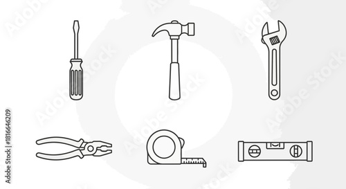 Essential tools for your next DIY project, perfect for home improvement, construction, and repair work showcasing a modern, clean aesthetic