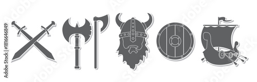 flat sticker viking set vector .