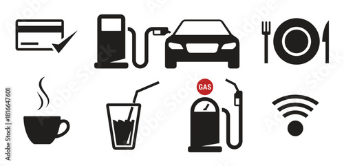 gasoline station icons set 