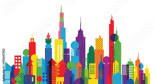 Colorful Abstract Cityscape Skyline Buildings Illustration, Generative AI.
