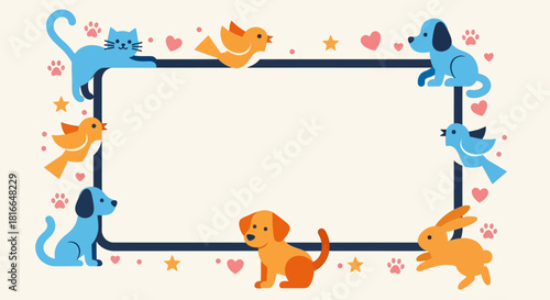 Cute Bird and Heart Frame Border