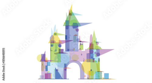 Abstract Colorful Castle Illustration, Generative AI.