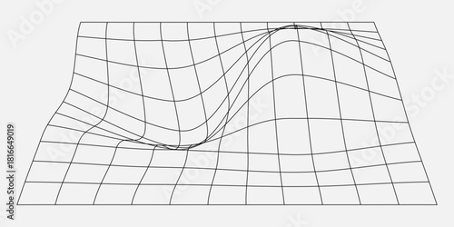 Black line wireframe grid. Topography landscape with wave isolated on white background