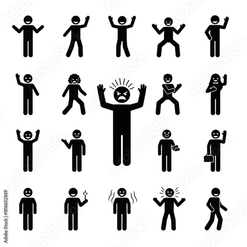 Collection of Stick Figures Expressing Various Emotions and Actions.