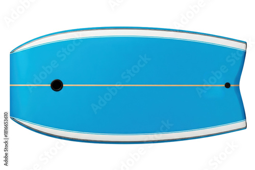 Blue bodyboard with white racing stripes for water sports isolated on a transparent background