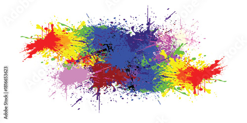 Colorful Paint Splatters Red, Yellow, Blue, Green Shapes Isolated, Modern Abstract Art, Graphic Design use, with splatters, lines, and spots of color, for backgrounds