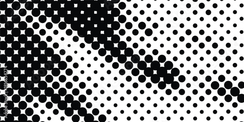 Halftone Black White Circles Pattern, graphic dots, gradation effect, abstract retro design, creating cool backgrounds and modern posters