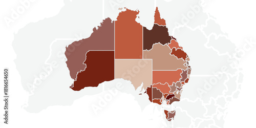 Detailed Australia Map Brown Tones Regions Continent Geographic Illustration for Data Visualization