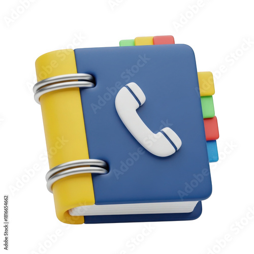 Address book with phone icon isolated on transparent background for contact and data management