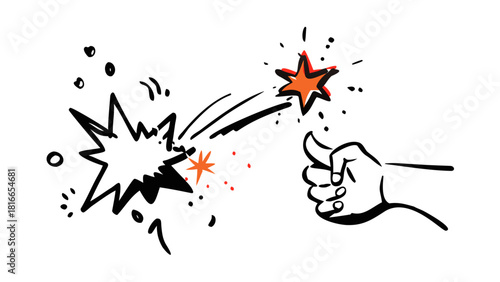 Abstract Clipart firework in pop art style of blob star flash hand drawn ink style minimalism. Set simple objects signs for design. blot paint stain cartoon explosion symbol comic bang simple sketch..