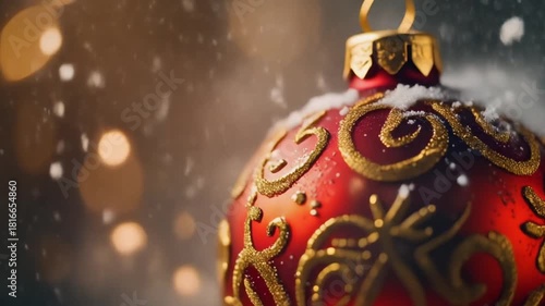 Red and Gold Christmas Ornament Close-Up