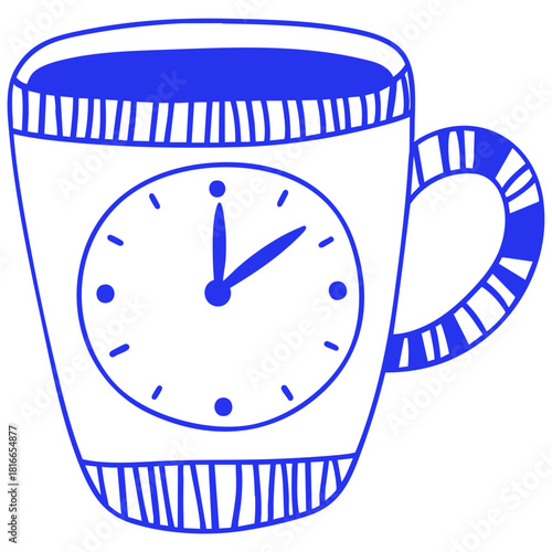 Coffee Mug with Clock Doodle