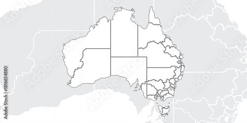 Australia map, white, states, borders, geographic shapes, perfect for education, presentations, or travel planning, depicting the country's divisions and major landforms
