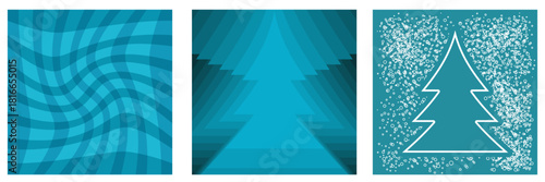 Blue Christmas geometric background collection. Merry Christmas poster, social media post layout, quiz backdrop, square banner design template set with snow