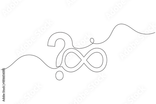 Question mark and infinity symbol continuous line art drawing