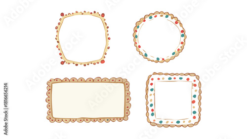 A charming collection of four hand-drawn decorative frames and borders, featuring a cute doodle style. A versatile design element concept isolated on a white background