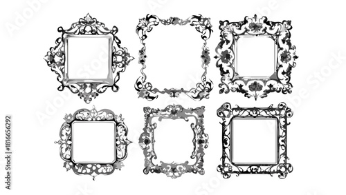 Elegant collection of intricate vintage decorative frames for design projects, featuring ornate Victorian and Baroque style borders perfect for invitations, labels, and classic artwork