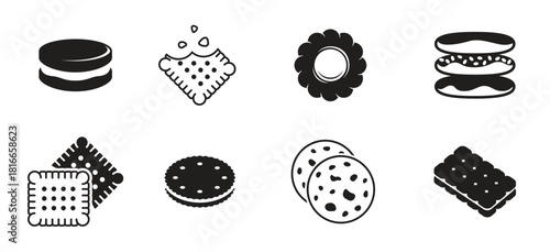 cookie icons set black on a white background 