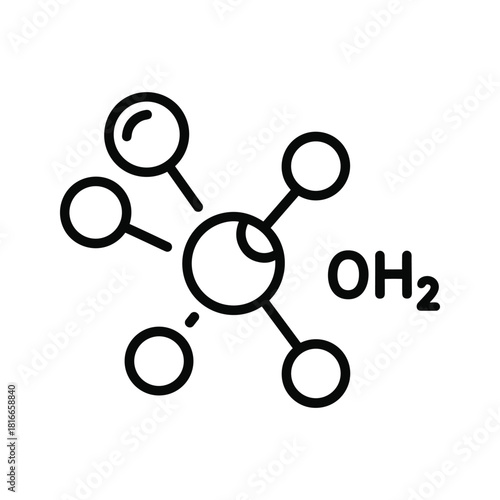 Simple line art chemical structure icon representing a molecule with a central atom bonded to several other atoms and an oh2 group, isolated on